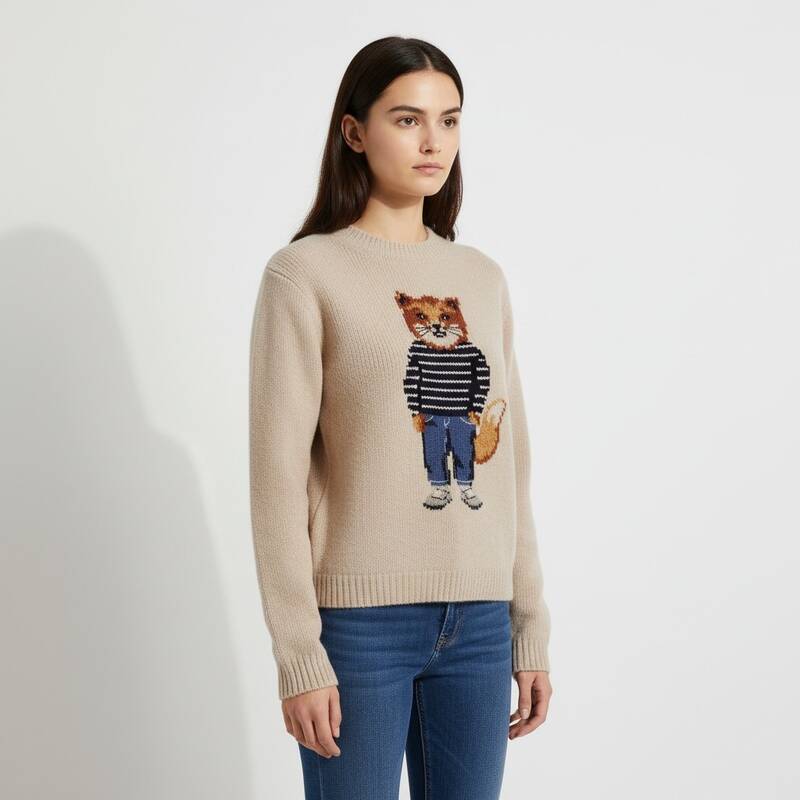 メゾンキツネ ドレスドフォックス ウールニット ベージュ レディース PW00812KH0002 0382