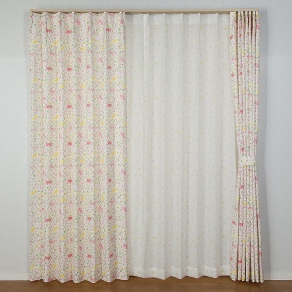 ユニベール 4P サンポダニャン カーテン 4枚セット幅100x丈200cm ピンク メーカー直送