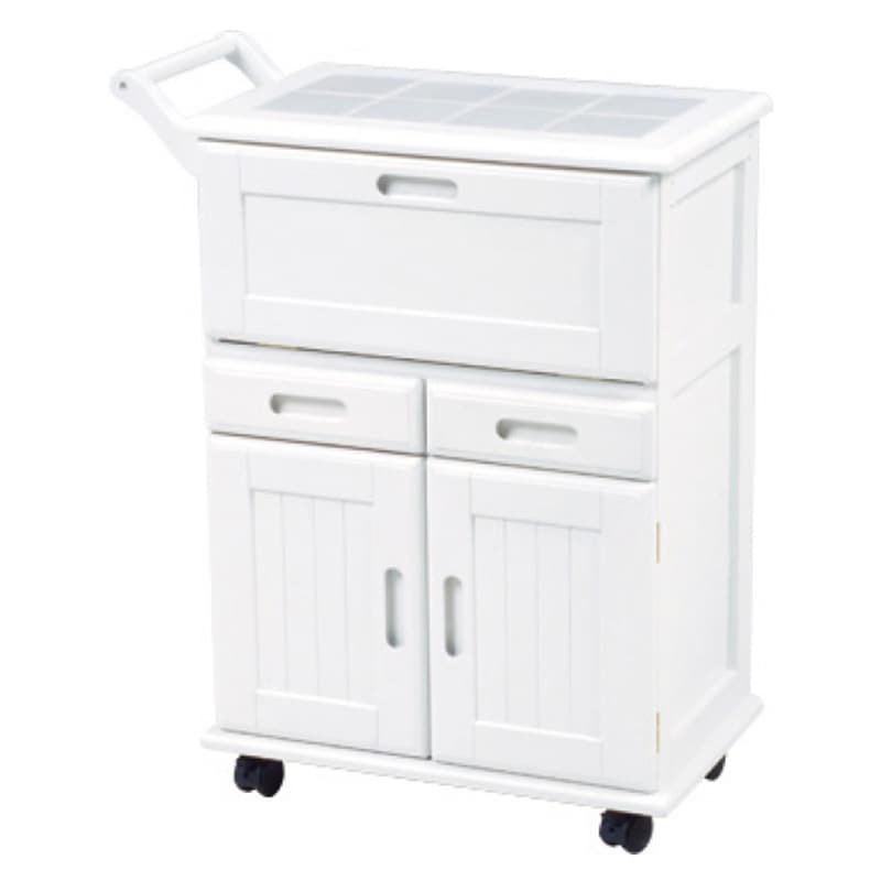 HAGIHARA(萩原) MW-3709WH 扉付きで目隠し収納キッチンワゴン(ホワイト・幅59×奥行30×高さ73cm) MW3709WH