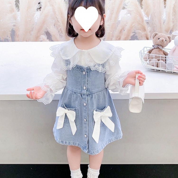 女の子秋ドレス子供春秋デニムサスペンダースカートベビー女の子秋プリンセスドレスおしゃれ