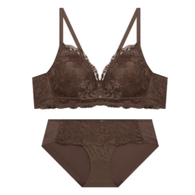 レース ソフトフィット ノーワイヤー ブラレット パンツ セット - ブラウン 85C 100 8,873円