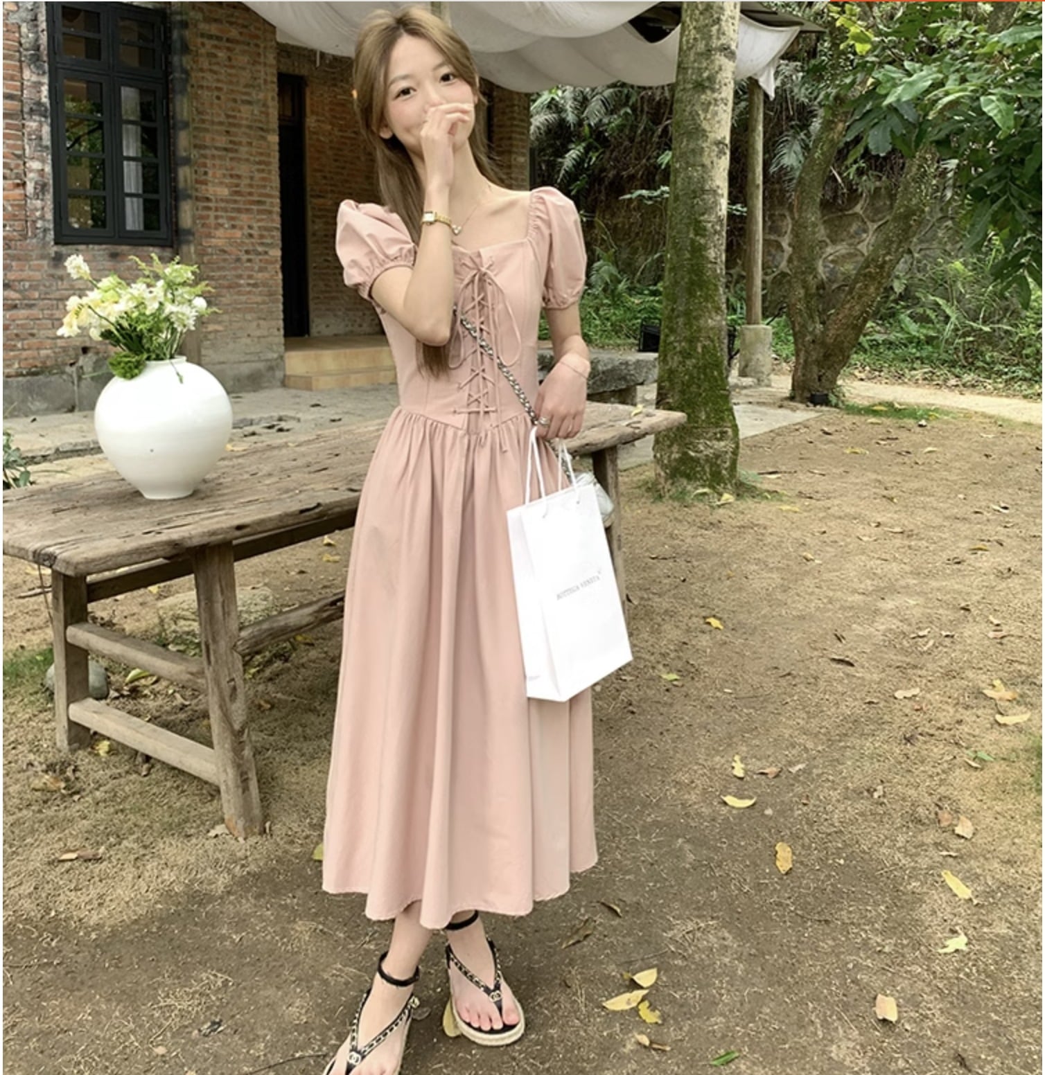 個性的 夏服 レディース ワンピース ワンピドレス フレアワンピース ロジスワンピ ロング アンクル 袖あり 半袖 パフスリーブ バルーン袖 スクエアネック フレア セミフレア Aライン リその他 ワンピース・ドレス