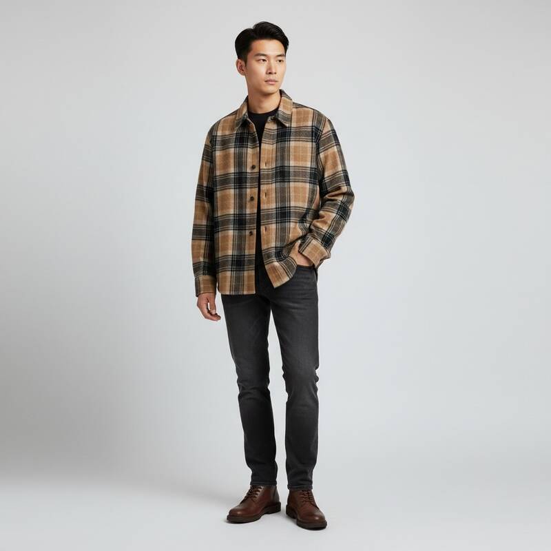 アペセ バビーチェック ウール メンズシャツ WOARF H02884 IAK