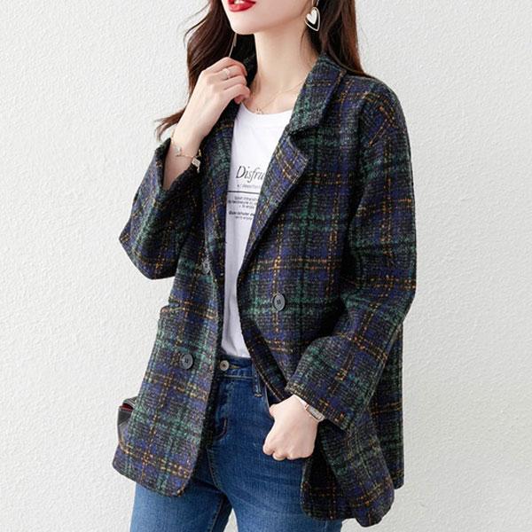 綿混 暖かい ツイード ジャケット チェック柄 レディース コート アウター 羽織り 防寒 テーラードジャケット ゆったり 体型カバー 秋冬