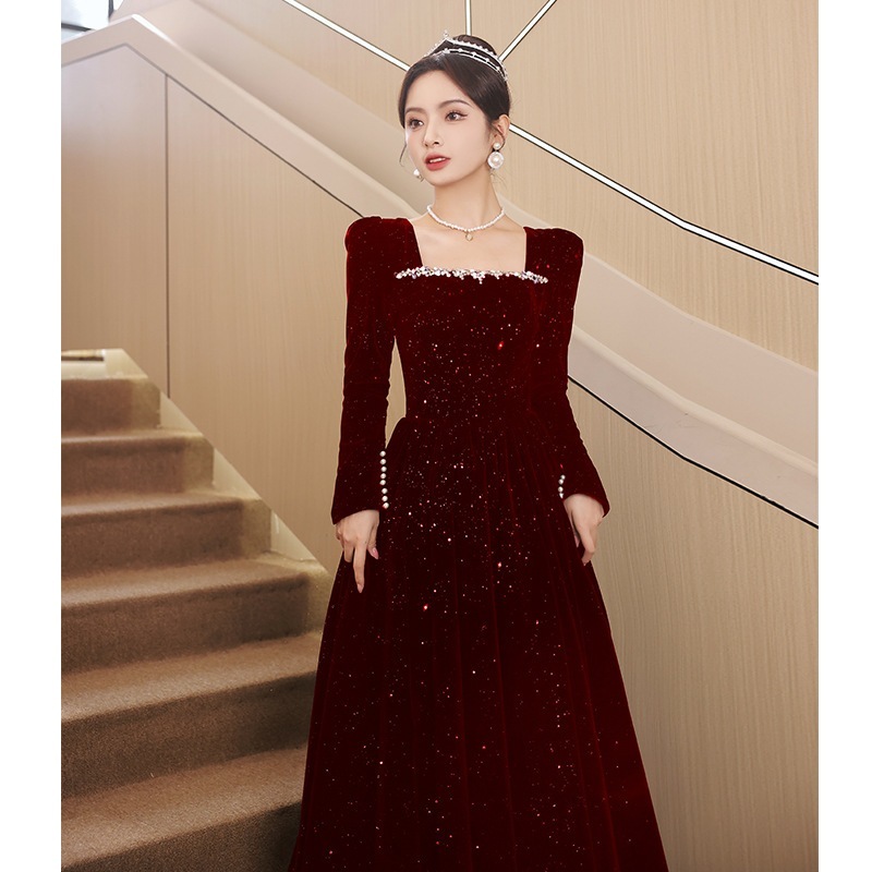 トーストウェア花嫁 2024 新ブルゴーニュフレンチベルベット春高級雰囲気の結婚式の婚約ドレス女性のための 5,384円