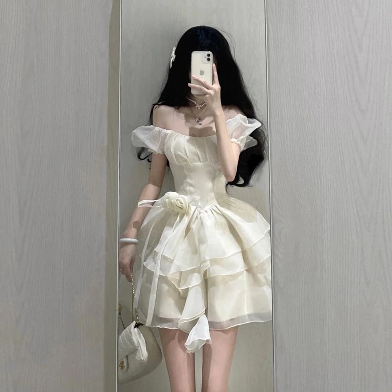 逃亡王女の純粋な欲望スタイルのウエストウエストのパフィードレス見事なミニスカート雰囲気のある誕生日ミニドレス