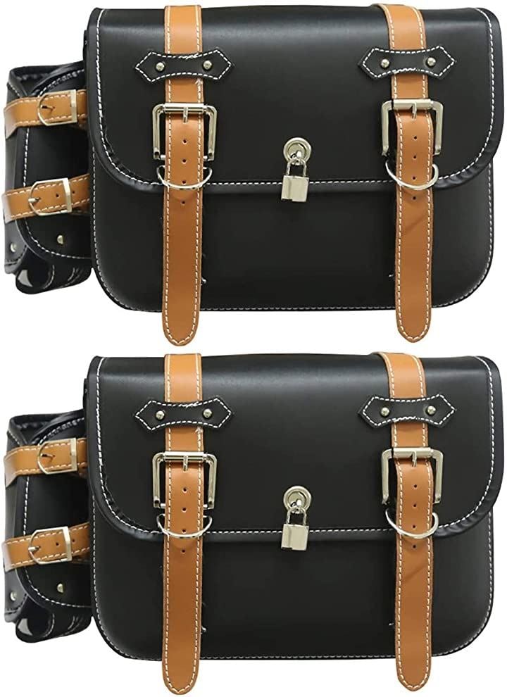 互換品 バイク サイド バッグ 専用 水筒入れ 大容量 防水 鍵 ケース 小物入れ ツーリング アウトドア(1.ベルト:茶色 33x25x13cm［大］, 左右2個セット)