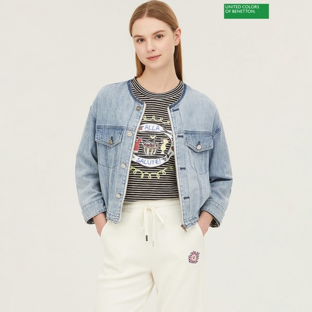 [ベネトン] ベネトンラウンドネックバックエンブロイダリーデニムジャンパー BAJPA7531