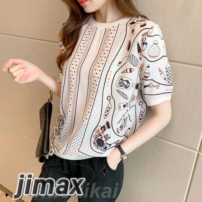 Tシャツ レディース 40代 春夏新作 オシャレブラウス シフォンTシャツ 半袖トップス プリントTブラウス 大人 通勤 ゆったりTシャツ 韓国風 30代 50代