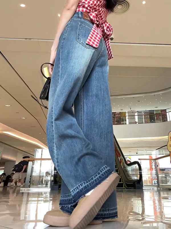 レディース ファッション オシャレ カワイイ シンプル 人カワイイ きいサイズ アメリカン ハイウエスト ストレート ワイド レッグ ジーンズ スリム ロング パンツ