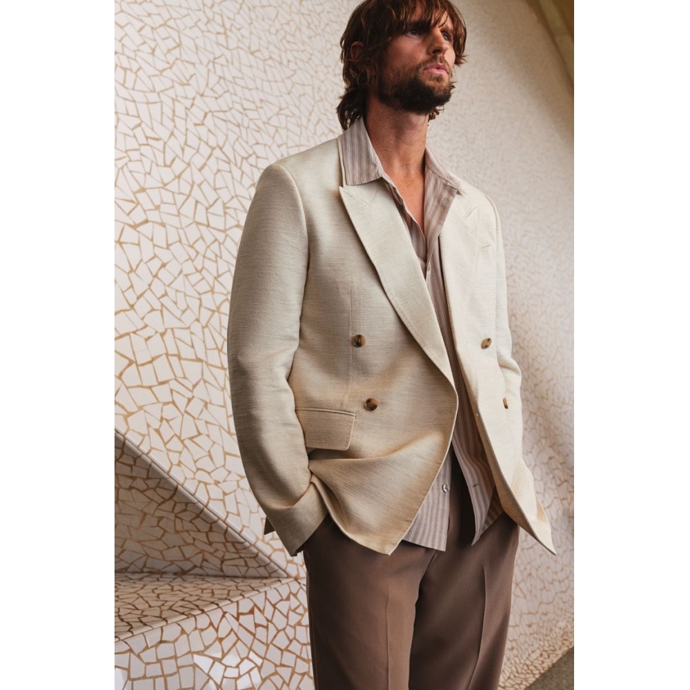 H&M ルーズフィットダブルブレストジャケットライトベージュ