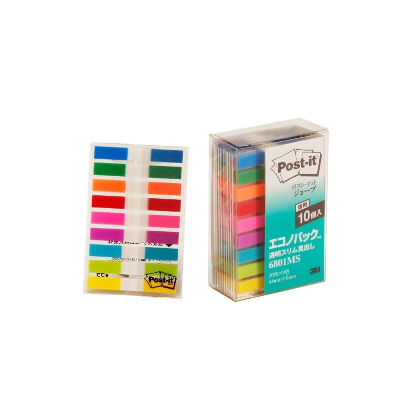 ポストイット 付箋 フィルム 見出し 9色 44x6mm 20枚10冊 6801MS