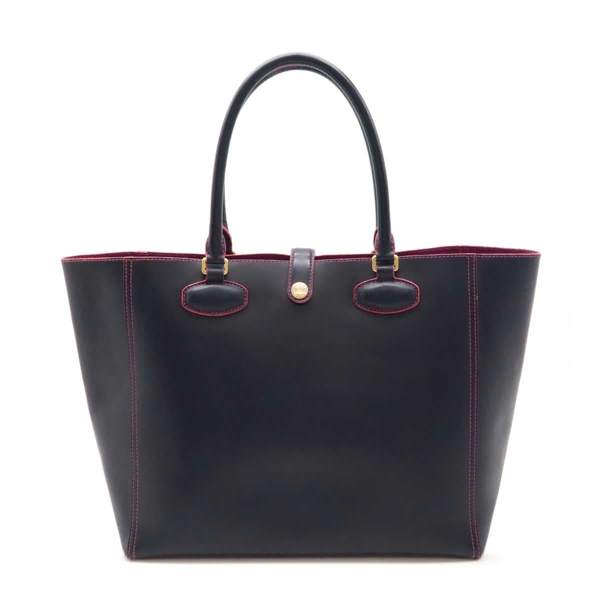 レオ アナグラム トートバッグ ハンドバッグ 2トーン レザー ダークネイビー 濃紺 ピンク ゴールド金具 ポーチ付