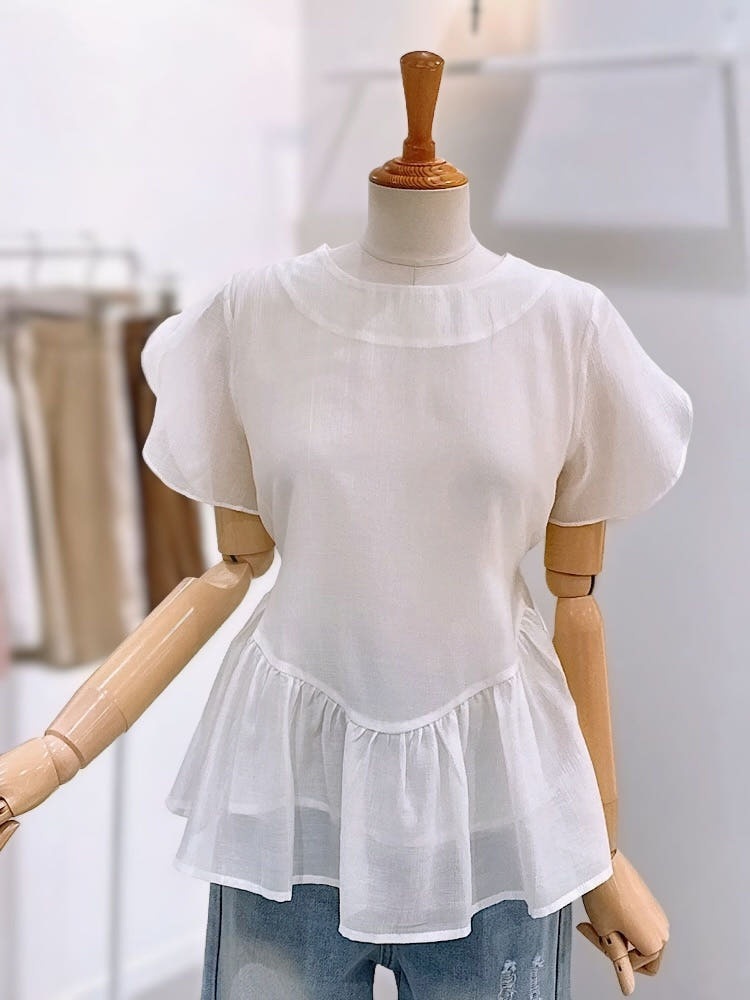 LECCOVE シースルー ラッフル 袖 ブラウス