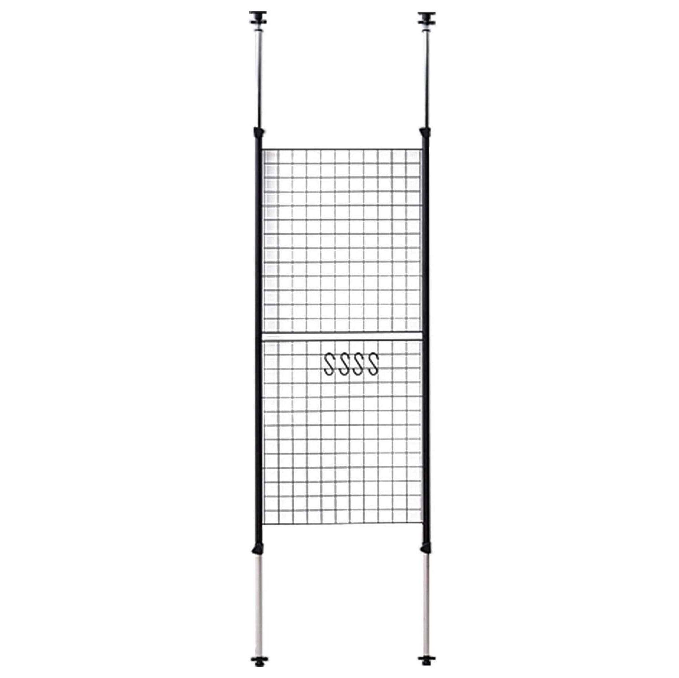 山善(YAMAZEN) 突っ張り パーテーション (ワイヤータイプ) 幅60×奥行5×高さ166.5-295.5cm (フック4個付き) 壁掛け 収納 壁面収納 天井 間仕切り 組立品 ブラック SP