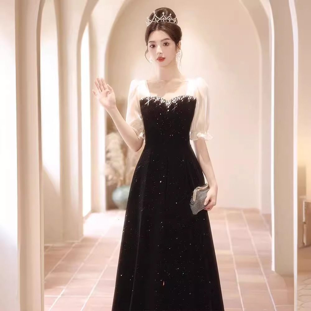 ブラック成人式イブニングドレス宴会ホスト女性ディナーパーティー芸術試験