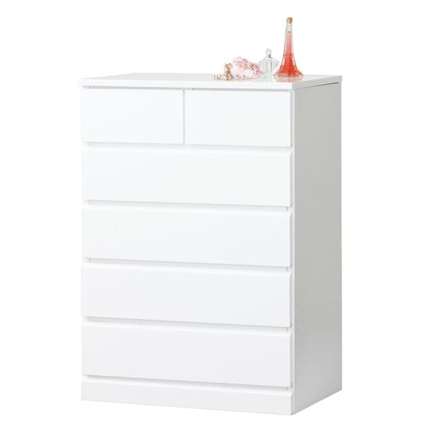 シンプルハイチェスト/収納タンス (5段) 幅60cm 『シャイン』 スライドレール式引き出し ホワイト (完成品)