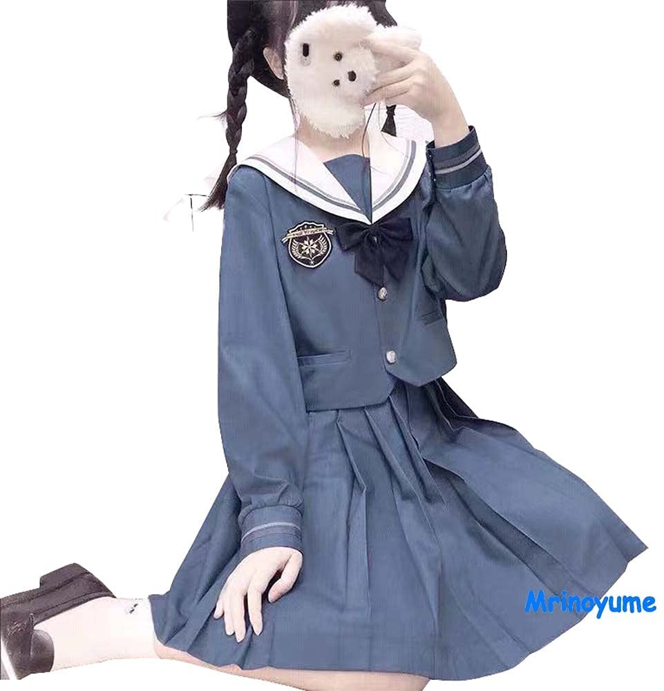 セーラー服長袖半袖水色の襟水色水星黒い蝶結び 靴下付属学生服 5点セット未来ノ夢バッジ付き