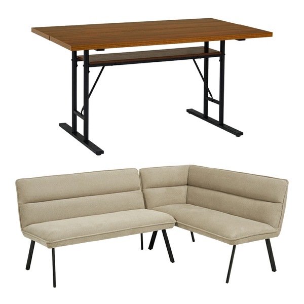 LT-4770DBR-ロイス2P右肘S-BE ダークブラウン/右肘グレーベージュ ダイニング3点セット メーカー直送