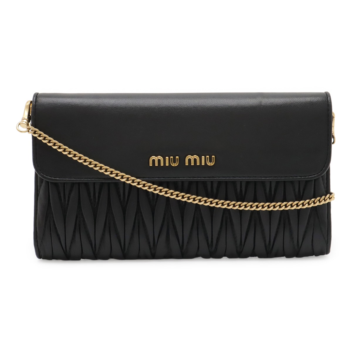 ミュウミュウ マテラッセ チェーンウォレット ショルダーバッグ ポシェット 2WAY クラッチバッグ レザー NERO 黒 5MT06