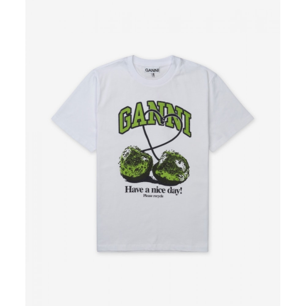 GANNI ベーシックジャージーチェリーリラックスフィットショートスリーブ T シャツ-ホワイト/T42913575151 13,286円