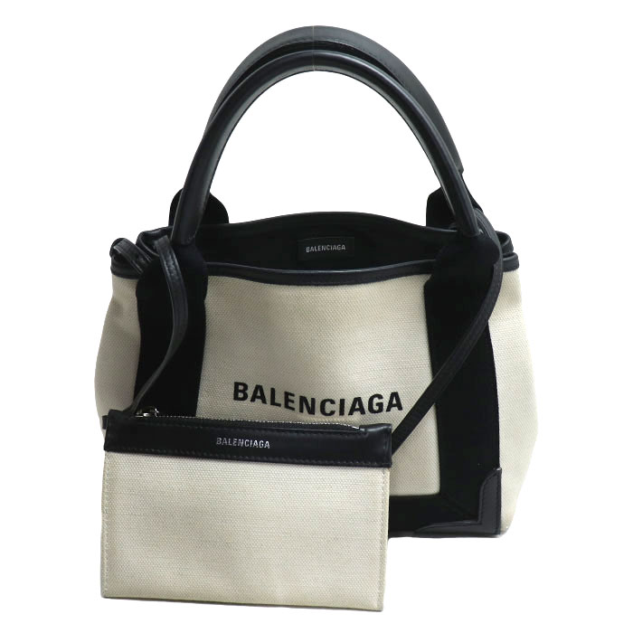BALENCIAGA バレンシアガ ネイビー カバスXS 2Wayショルダーバッグ ナチュラル/ブラック 390346 レディース 中古