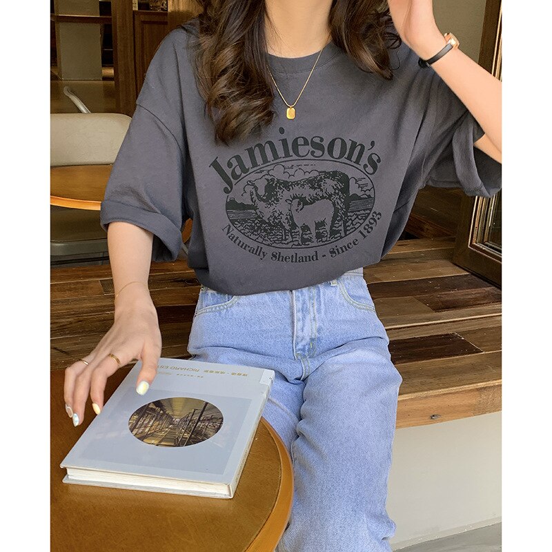 tシャツ レディース体型カバーチュニック春春冬春日韓花柄ヘビロテ！スウェットアンダーウェアカジュアルトップストレンドはビッグロゴ TシャツクルーネックトップスTシャツ韓国ファッションロンT