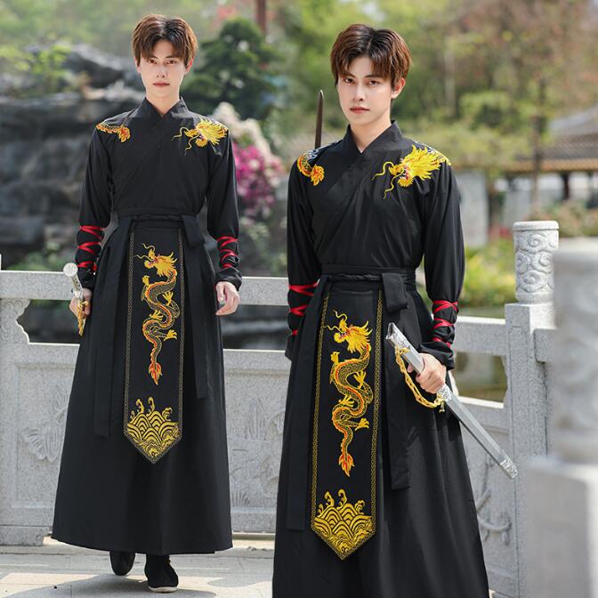 中華コスプレ衣装 漢服 チャイナ服 メンズ 中華服 華服 チャイナ風ハロウィン 仮装 金龍 刺しゅう 華やか 中国古代 時代劇 コスチューム ユニセックス 長袖 袴風2点セット チャイナドレス