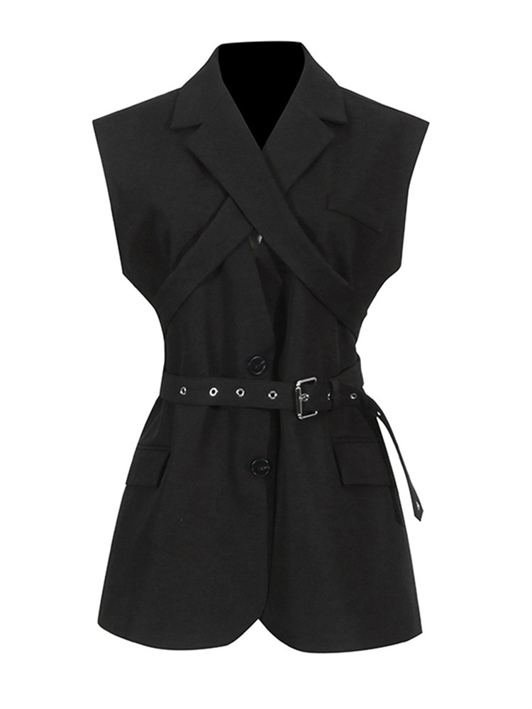 通勤する 涼やかで気品ある 2025夏 無袖ブレザー シンプルデザイン ベルトでウエストライン 6,199円