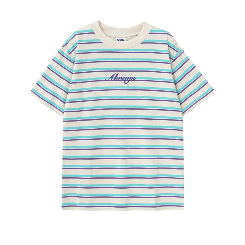 ALWAYS EMBROIDERED STRIPE T-SHIRT(IVORY)