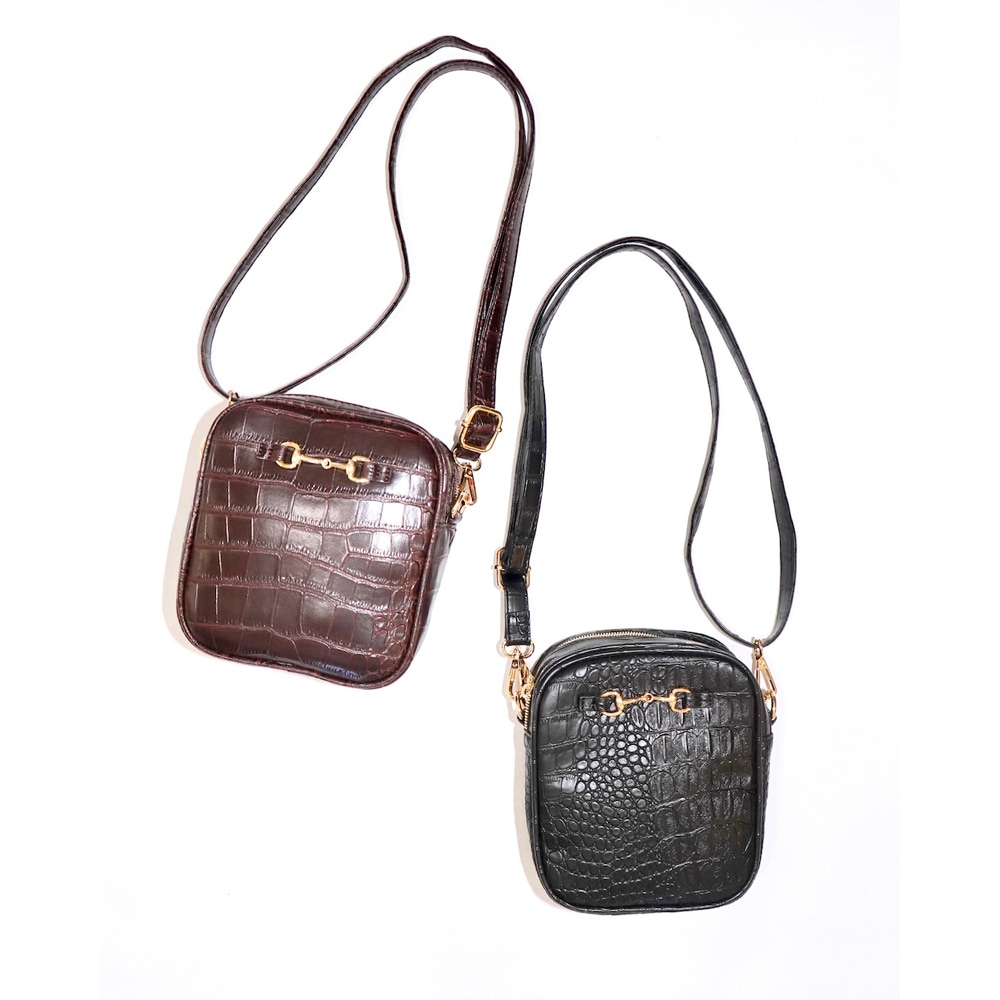 Bit Crocodile Touch Shoulder Bag (brown) A,D,G レディース