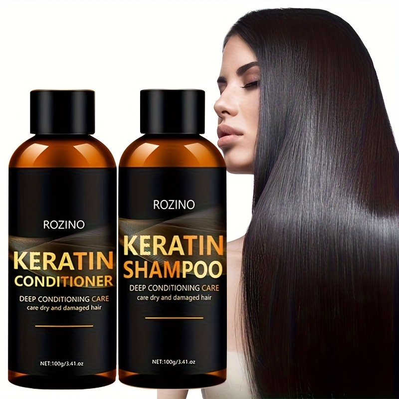 Rozinoケラチンシャンプー＆コンディショナー2個セット - 乾燥・ダメージヘア用ディープコンディングケアソフトな輝きと軽量テクスチャのフォーミュラ頭皮ケアグリセリンベースヘアケアエッセンシャルズグ