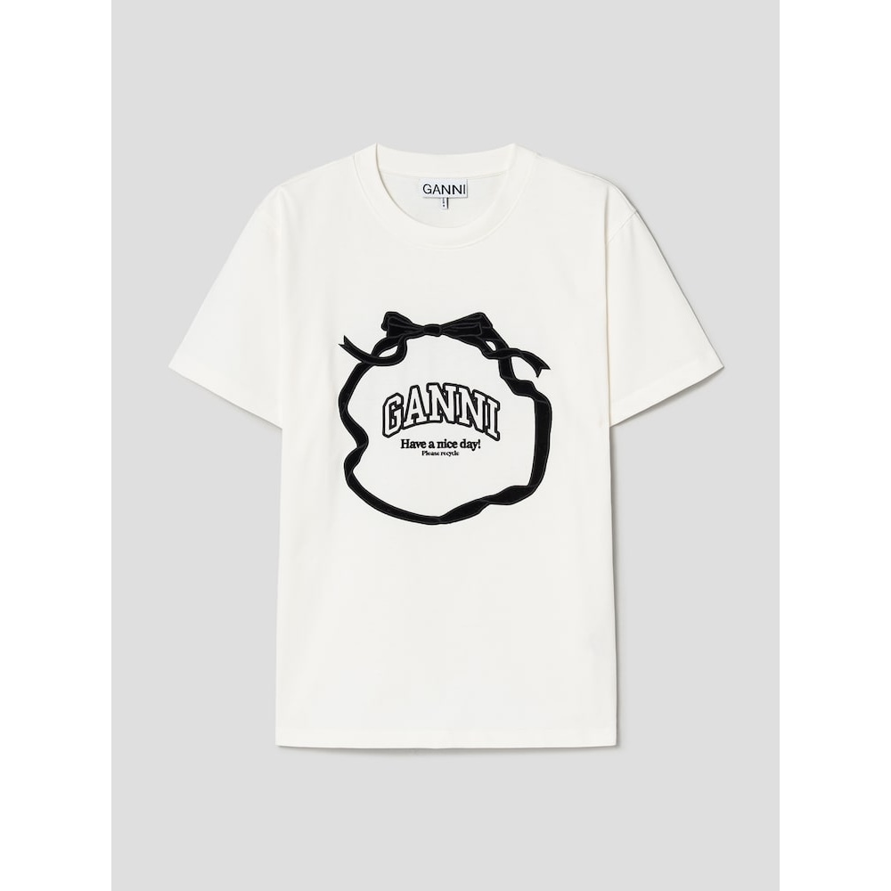 GANNI ヘビーコットンボウリラックスTシャツ-アイボリー QN5142C010