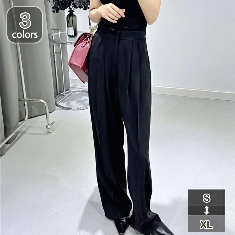 ワイドパンツ レディース ストレートパンツ ボトムス ロング オフィス 通勤 ポケット タック 無地 オールシーズン 黒 グリーン カジュアル フォーマル 仕事 卒園式 卒業式 入園式 入学式