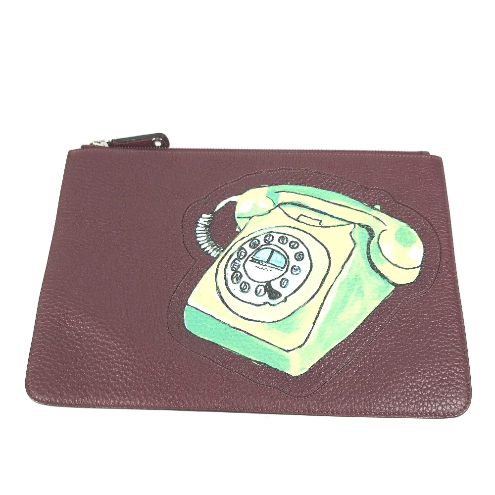 クラッチバッグ 7N0078 テレフォンデザイン 電話 ポーチ 小物入れ セカンドバッグ レザー ブラウン系