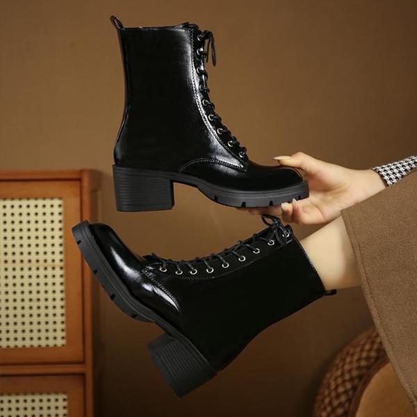 [] エナメルレースアップ厚底ブーツ20308-6 (S11323971)