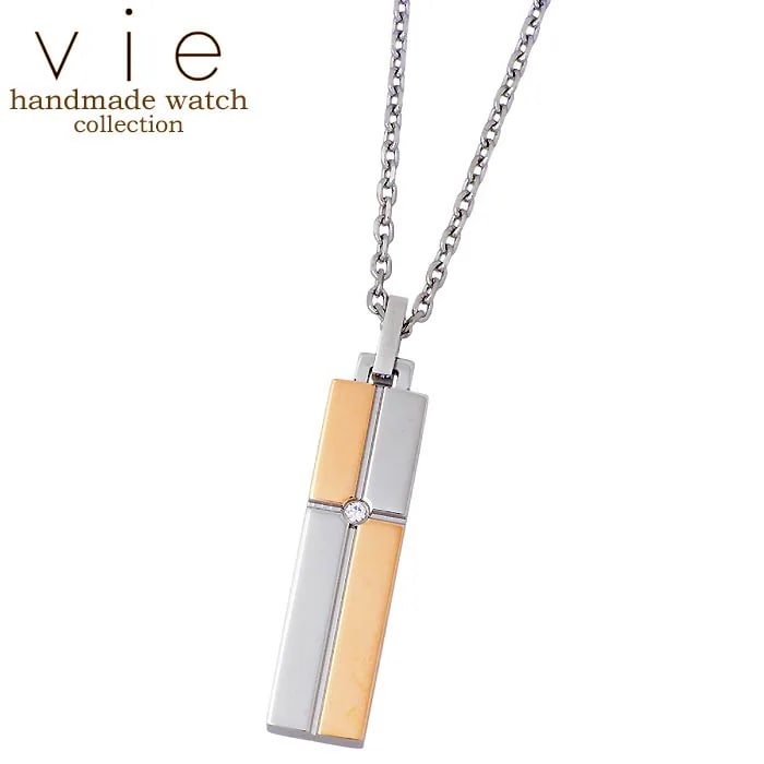 ヴィー vie ステンレス ネックレス クロス カット レディース キュービック ピンク 金属金属アレルギー対応