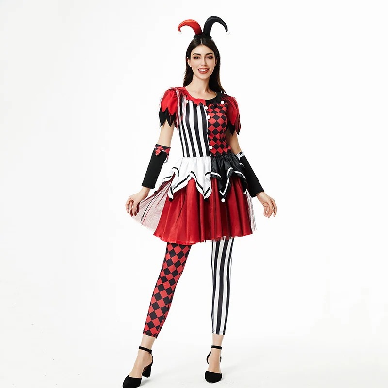 ハロウィン衣装 サーカス ゴースト ピエロ コス衣装 レディース ドレス ハーレークイン コスプレ衣装