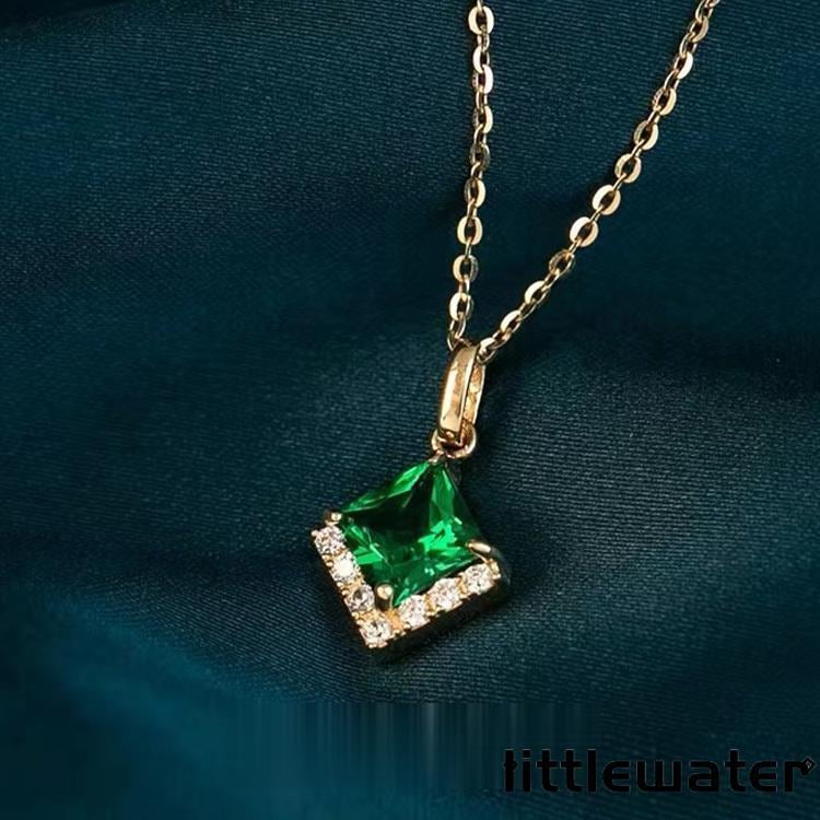 ネックレス レディース エメラルド 一粒 小ぶり 四角 スクエア シンプル 重ね付け K14コーティング 彼女 妻 嫁 誕生日プレゼント 母の日ギフト