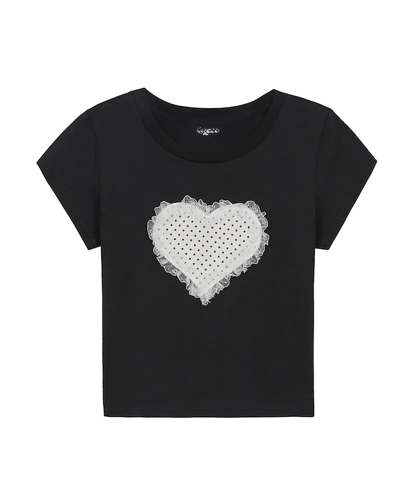 Tシャツ・カットソー ILLIGO lace heart dot t-shirt 5BMR0218 Qoo10 ILLIGO LACE HEART DOT ドット 半