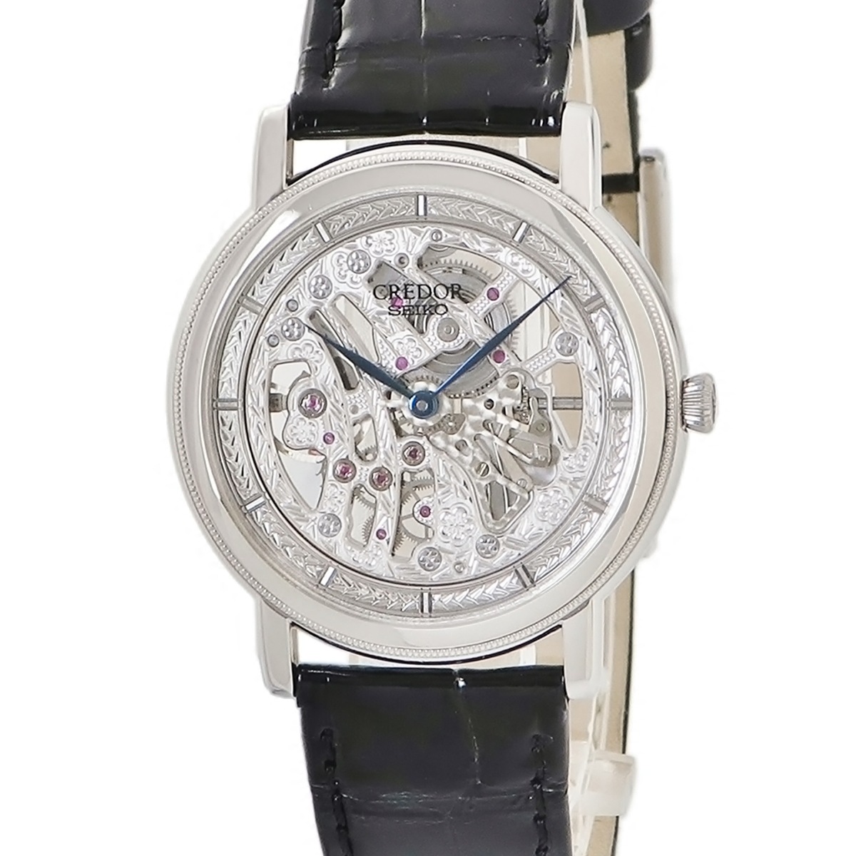 シグノ メカニカル スケルトン GBBD985 6899-00A0 手巻き メンズ OH済 Pt950無垢 彫金 シルバー 薄型 3年保証