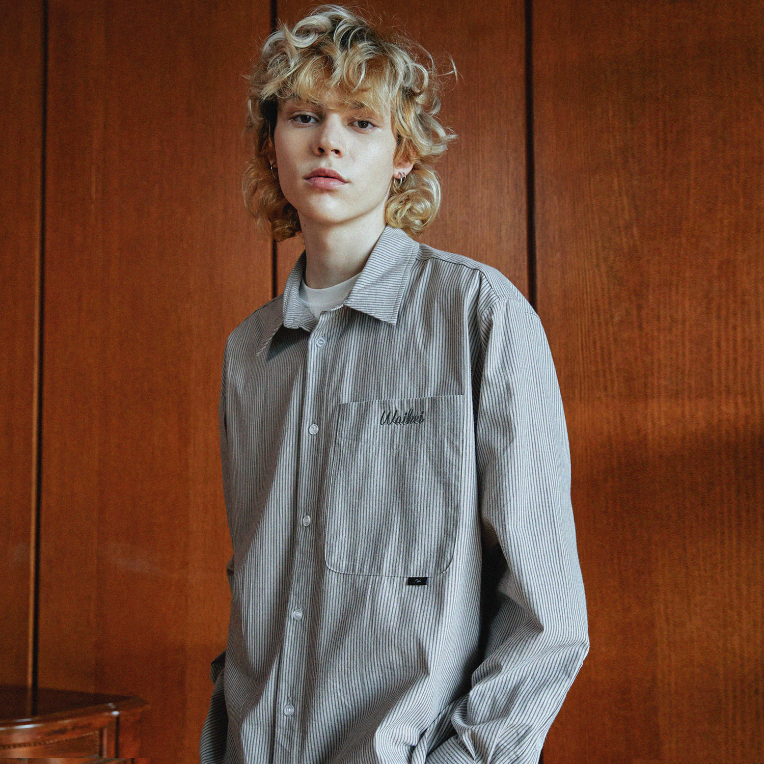 Stripe over fit shirts BEIGE