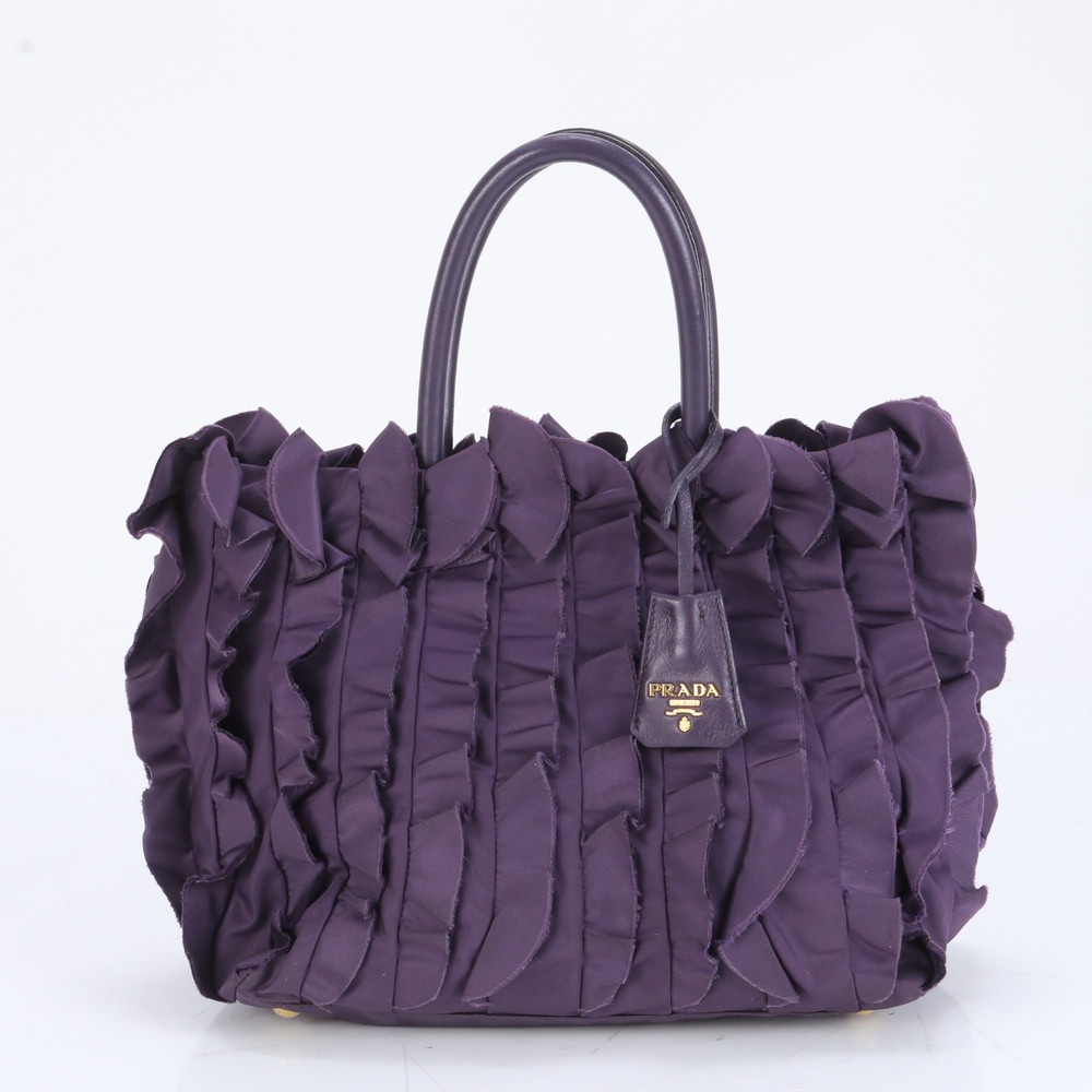 フリル レザー×ナイロン トート バッグ 肩掛け ショルダー ハンド レディース ECE CN7-6 中古