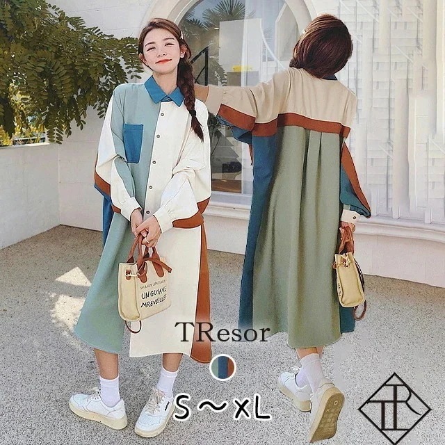 【急速出荷!】ワンピース レディース シャツワンピース 秋冬 ロングワンピース 長袖 大きいサイズ オーバーサイズワンピ ひざ丈 大人可愛い かわいい お洒落 カジュアル 普段使い ゆるふわ 個性的