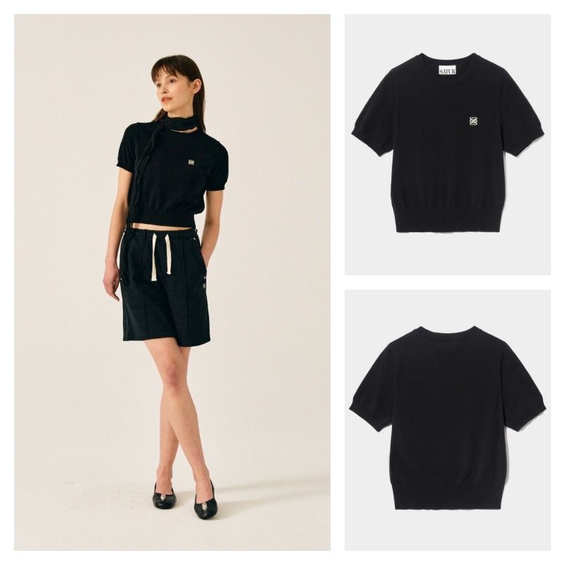 【SATUR】 (W) CLASSIC CREW NECK HALF KNIT : RESORT BLACK