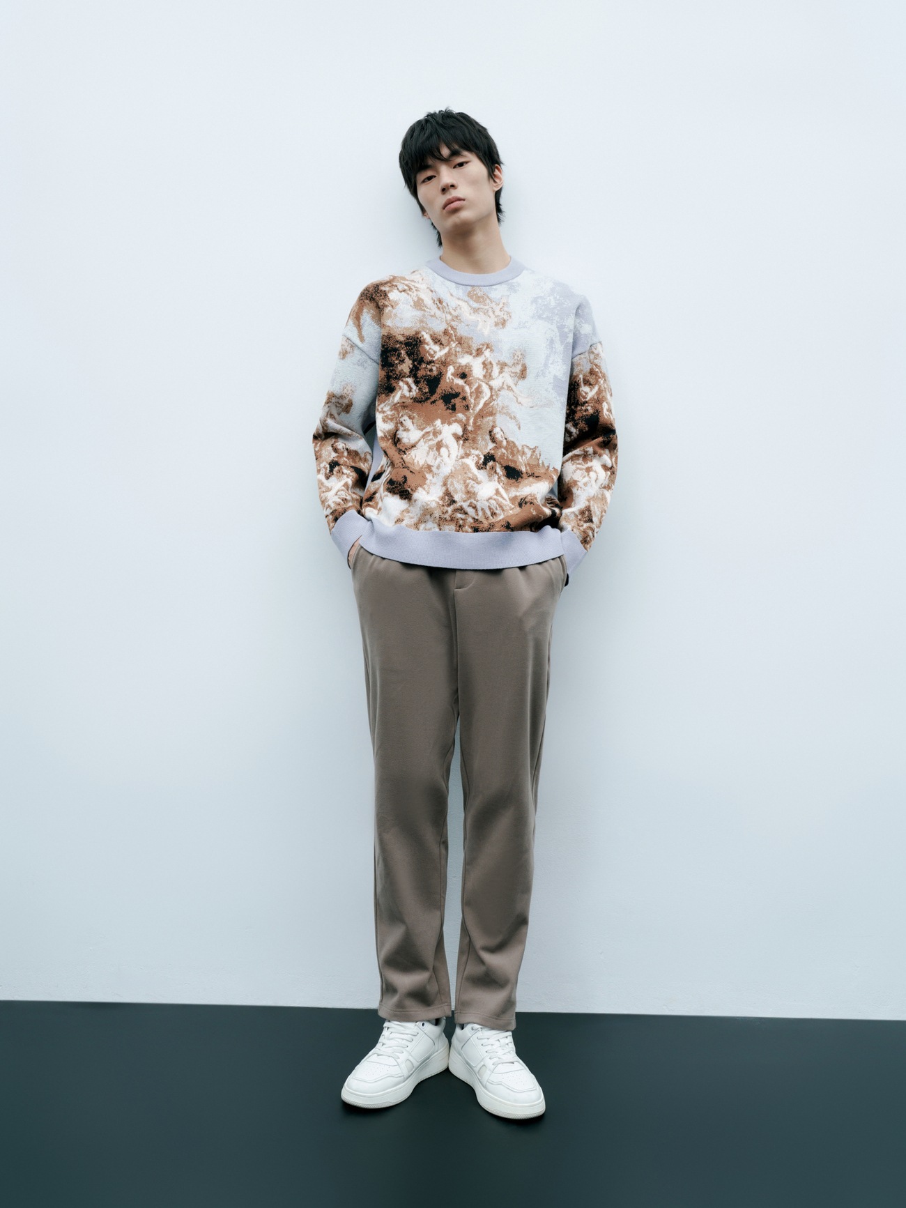 秋 メンズ ファッション カジュアル 柄 ルーズ ラウンドネック セーター 個性的なデザイン XS S M L XL 個性的 トップス ニットソー トレーナー 袖あり 長袖 シンプル カジュアル 大人