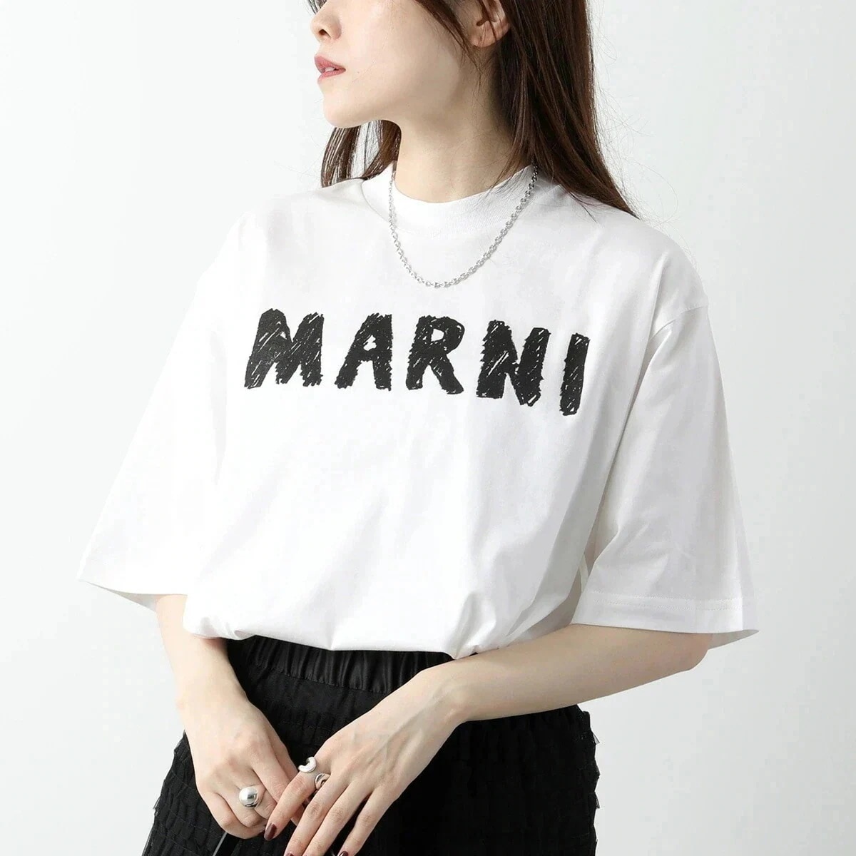 MARNI マルニ Tシャツ HUMU0223EP USCX24 レディース 半袖 クルーネック カットソー コットン ロゴ ロゴT LOW01