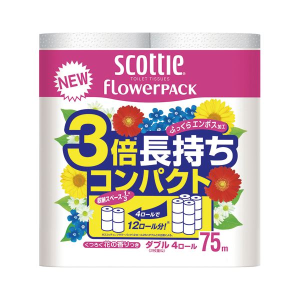 （まとめ） 日本製紙クレシア スコッティフラワーパック 3倍長持ち 4ロール ダブル (×5セット)
