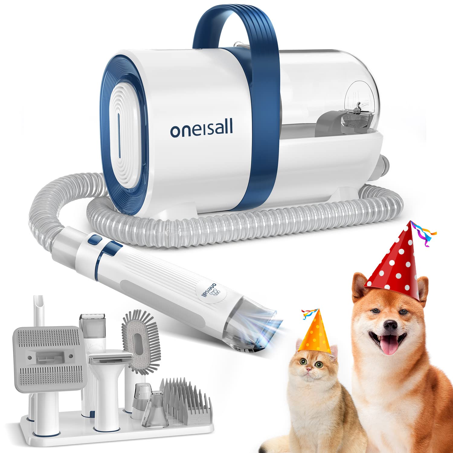 Oneisall ペット用バリカンセット 7in1 犬 掃除機 ペットグルーミングセット 換毛期対策 犬 猫美容器 多機能 ペットグルーミングセット 電動バリカン 抜け毛を自動吸引 多機能掃除機 LM