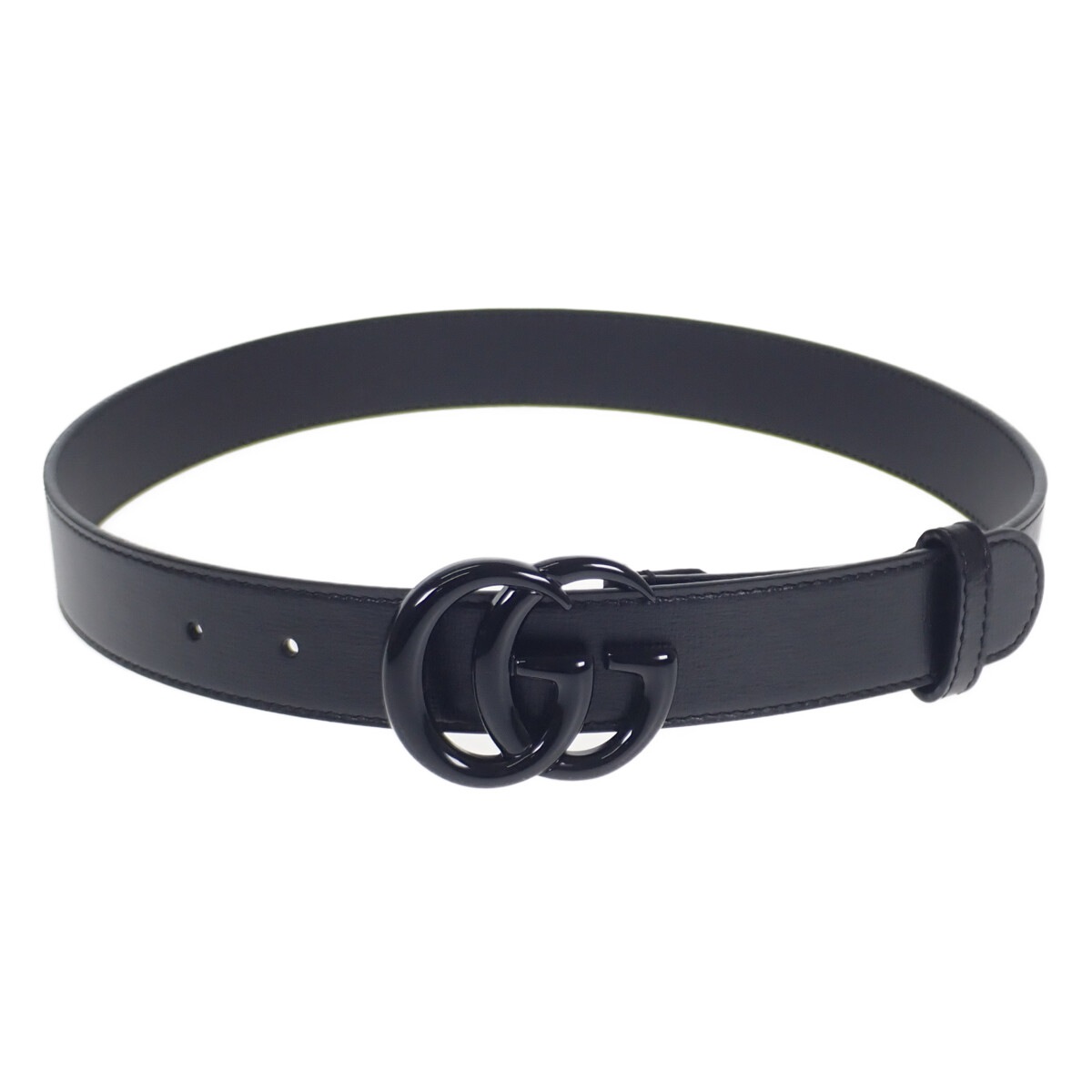 【Sランク】 GGマーモント スリム ベルト 414516 18YXV 1000 レザー ブラック モノクローム サイズ75